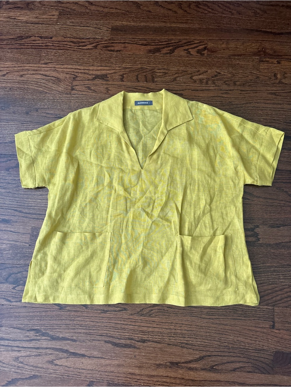 Alembika Coastal Linen Short Sleeve Oversized Double Pocket Shirt Small